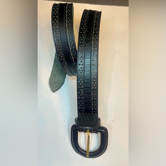 Perforated Kiltie Fringe Black Leather D Shape Leather  Buckle Belt S\M - Picture 4 of 6